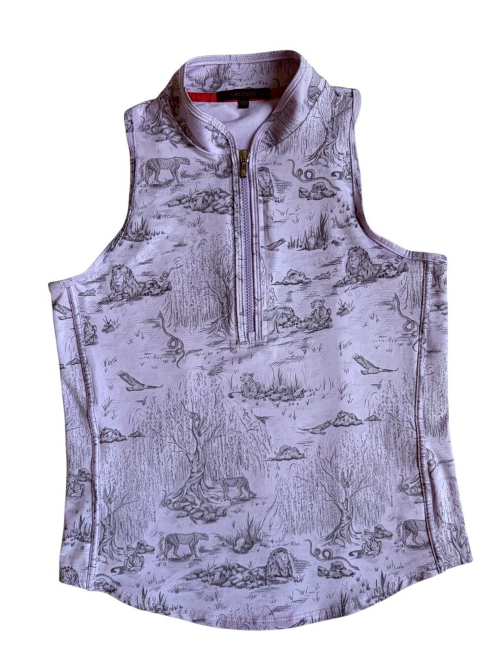 Greyson Sleeveless Vesta Willow Toile Mock Neck Top (Lavender) - Medium